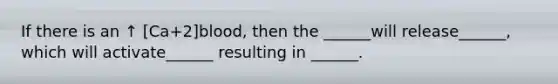 If there is an ↑ [Ca+2]blood, then the ______will release______, which will activate______ resulting in ______.