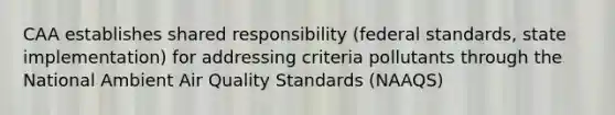 CAA establishes shared responsibility (federal standards, state implementation) for addressing criteria pollutants through the National Ambient Air Quality Standards (NAAQS)