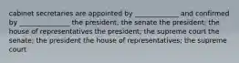 cabinet secretaries are appointed by _____________ and confirmed by _______________ the president; the senate the president; the house of representatives the president; the supreme court the senate; the president the house of representatives; the supreme court