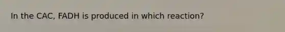 In the CAC, FADH is produced in which reaction?