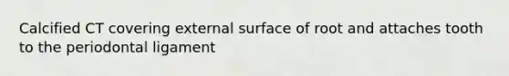 Calcified CT covering external surface of root and attaches tooth to the periodontal ligament