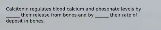 Calcitonin regulates blood calcium and phosphate levels by ______ their release from bones and by ______ their rate of deposit in bones.