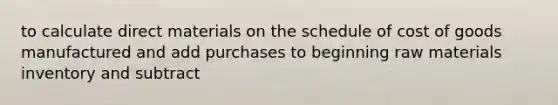 to calculate direct materials on the schedule of cost of goods manufactured and add purchases to beginning raw materials inventory and subtract