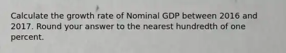 Calculate the growth rate of Nominal GDP between 2016 and 2017. Round your answer to the nearest hundredth of one percent.