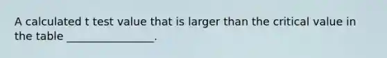A calculated t test value that is larger than the critical value in the table ________________.