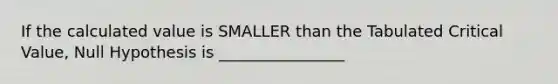 If the calculated value is SMALLER than the Tabulated Critical Value, Null Hypothesis is ________________