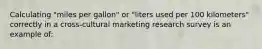 Calculating "miles per gallon" or "liters used per 100 kilometers" correctly in a cross-cultural marketing research survey is an example of: