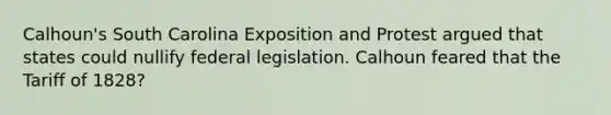 Calhoun's South Carolina Exposition and Protest argued that states could nullify federal legislation. Calhoun feared that the Tariff of 1828?