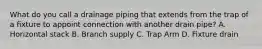 What do you call a drainage piping that extends from the trap of a fixture to appoint connection with another drain pipe? A. Horizontal stack B. Branch supply C. Trap Arm D. Fixture drain