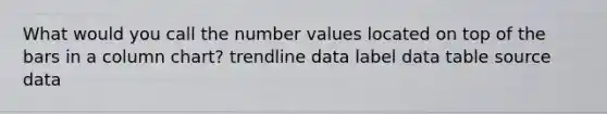 What would you call the number values located on top of the bars in a column chart? trendline data label data table source data