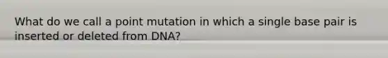 What do we call a point mutation in which a single base pair is inserted or deleted from DNA?