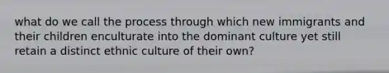 what do we call the process through which new immigrants and their children enculturate into the dominant culture yet still retain a distinct ethnic culture of their own?