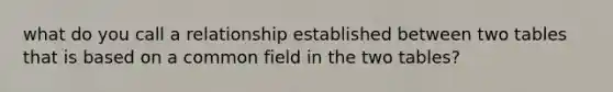 what do you call a relationship established between two tables that is based on a common field in the two tables?