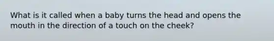 What is it called when a baby turns the head and opens the mouth in the direction of a touch on the cheek?