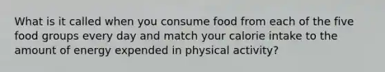 What is it called when you consume food from each of the five food groups every day and match your calorie intake to the amount of energy expended in physical activity?