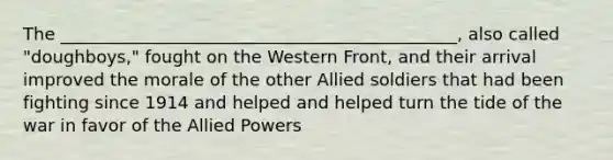 The ______________________________________________, also called "doughboys," fought on the Western Front, and their arrival improved the morale of the other Allied soldiers that had been fighting since 1914 and helped and helped turn the tide of the war in favor of the Allied Powers