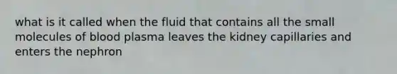 what is it called when the fluid that contains all the small molecules of blood plasma leaves the kidney capillaries and enters the nephron