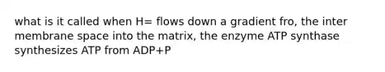 what is it called when H= flows down a gradient fro, the inter membrane space into the matrix, the enzyme ATP synthase synthesizes ATP from ADP+P