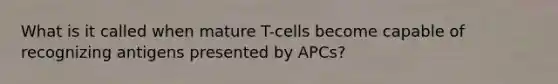 What is it called when mature T-cells become capable of recognizing antigens presented by APCs?