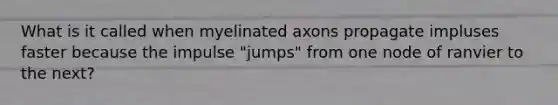 What is it called when myelinated axons propagate impluses faster because the impulse "jumps" from one node of ranvier to the next?