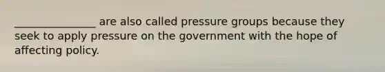 _______________ are also called pressure groups because they seek to apply pressure on the government with the hope of affecting policy.