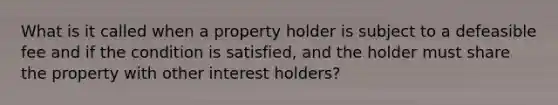 What is it called when a property holder is subject to a defeasible fee and if the condition is satisfied, and the holder must share the property with other interest holders?