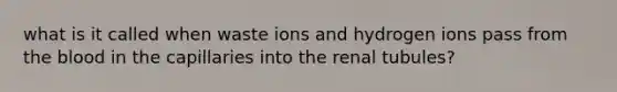 what is it called when waste ions and hydrogen ions pass from the blood in the capillaries into the renal tubules?