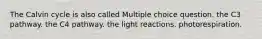 The Calvin cycle is also called Multiple choice question. the C3 pathway. the C4 pathway. the light reactions. photorespiration.