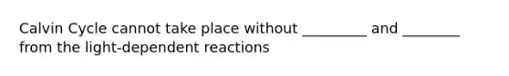 Calvin Cycle cannot take place without _________ and ________ from the light-dependent reactions