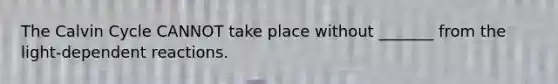 The Calvin Cycle CANNOT take place without _______ from the light-dependent reactions.