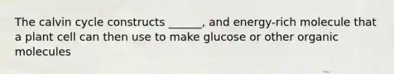 The calvin cycle constructs ______, and energy-rich molecule that a plant cell can then use to make glucose or other organic molecules