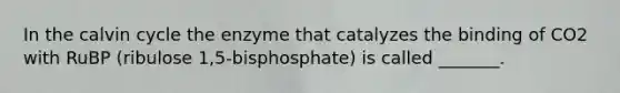 In the calvin cycle the enzyme that catalyzes the binding of CO2 with RuBP (ribulose 1,5-bisphosphate) is called _______.