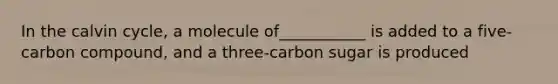 In the calvin cycle, a molecule of___________ is added to a five-carbon compound, and a three-carbon sugar is produced