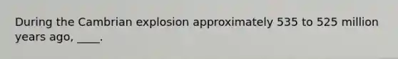 During the Cambrian explosion approximately 535 to 525 million years ago, ____.