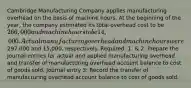 Cambridge Manufacturing Company applies manufacturing overhead on the basis of machine hours. At the beginning of the year, the company estimated its total overhead cost to be 266,000 and machine hours to be 14,000. Actual manufacturing overhead and machine hours were297,000 and 15,000, respectively. Required: 1. & 2. Prepare the journal entries for actual and applied manufacturing overhead and transfer of manufacturing overhead account balance to cost of goods sold. Journal entry 3: Record the transfer of manufacturing overhead account balance to cost of goods sold.