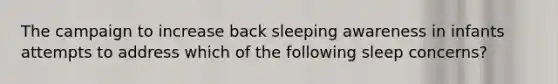 The campaign to increase back sleeping awareness in infants attempts to address which of the following sleep concerns?