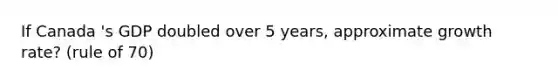 If Canada 's GDP doubled over 5 years, approximate growth rate? (rule of 70)