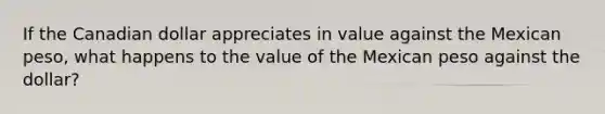 If the Canadian dollar appreciates in value against the Mexican peso, what happens to the value of the Mexican peso against the dollar?