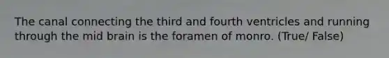 The canal connecting the third and fourth ventricles and running through the mid brain is the foramen of monro. (True/ False)