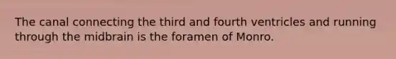 The canal connecting the third and fourth ventricles and running through the midbrain is the foramen of Monro.