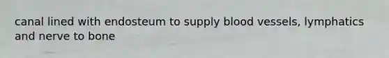 canal lined with endosteum to supply blood vessels, lymphatics and nerve to bone