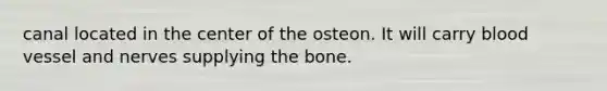 canal located in the center of the osteon. It will carry blood vessel and nerves supplying the bone.