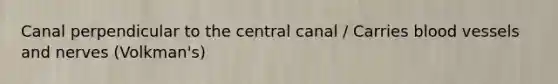 Canal perpendicular to the central canal / Carries blood vessels and nerves (Volkman's)