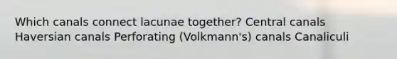 Which canals connect lacunae together? Central canals Haversian canals Perforating (Volkmann's) canals Canaliculi