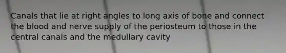 Canals that lie at right angles to long axis of bone and connect the blood and nerve supply of the periosteum to those in the central canals and the medullary cavity