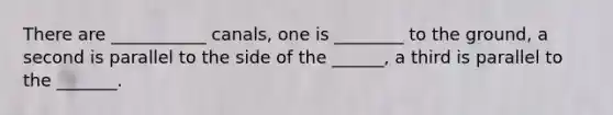 There are ___________ canals, one is ________ to the ground, a second is parallel to the side of the ______, a third is parallel to the _______.