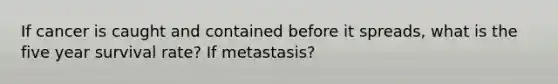 If cancer is caught and contained before it spreads, what is the five year survival rate? If metastasis?