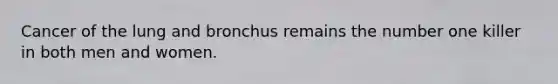 ​Cancer of the lung and bronchus remains the number one killer in both men and women.