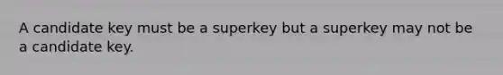 A candidate key must be a superkey but a superkey may not be a candidate key.