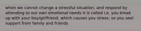 when we cannot change a stressful situation, and respond by attending to our own emotional needs it is called i.e. you break up with your boy/girlfriend, which causes you stress, so you seel support from family and friends